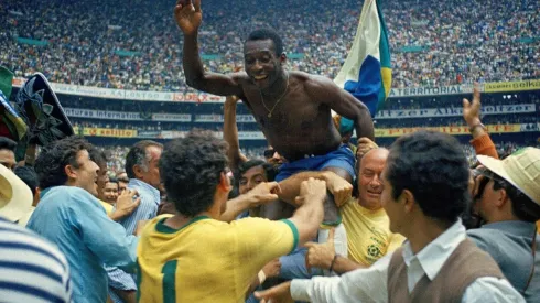 Edson Arantes Do Nascimento Pele of Brazil celebrates the victory after winnings the 1970 World Cup in Mexico match between Brazil and Italy at Estadio Azteca on 21 June in Città del Messico