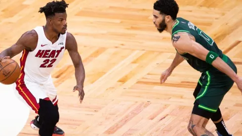 Jayson Tatum guarding Jimmy Butler