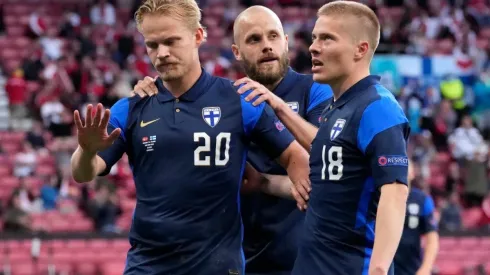 Joel Pohjanpalo of Finland celebrates after scoring