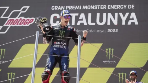 Fabio Quartararo celebrates his victory in the GP of Catalunya
