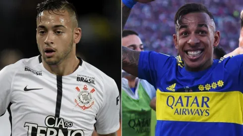 Maycon of Corinthians (L) and Sebastian Villa of Boca Juniors (R)