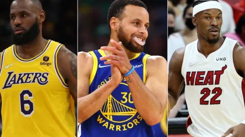 LeBron James of the Los Angeles Lakers, Stephen Curry of the Golden State Warriors, Jimmy Butler of the Miami Heat
