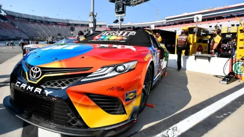 The #18 M&M's Toyota, driven by Kyle Busch