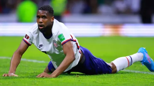 MEXICO CITY, MEXICO - MARCH 24: Jordan Pefok of United States reacts during a match between Mexico and United States as part of Concacaf 2022 FIFA World Cup Qualifiers at Azteca Stadium on March 24, 2022 in Mexico City, Mexico. (Photo by Hector Vivas/Getty Images)-Not Released (NR)