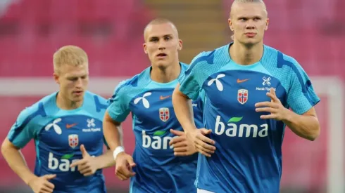 Erling Haaland of Norway warms up with teammates
