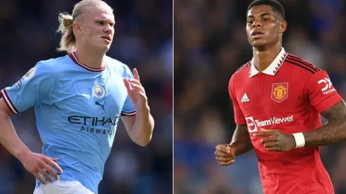 Erling Haaland of Manchester City (L) and Marcus Rashford of Manchester United (R)
