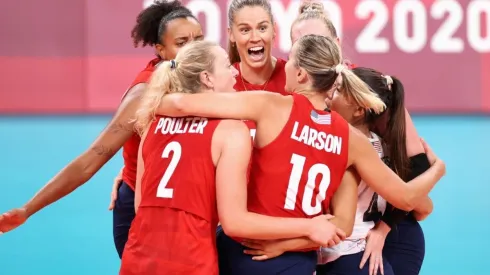 Andrea Drews of Team United States reacts with team mates