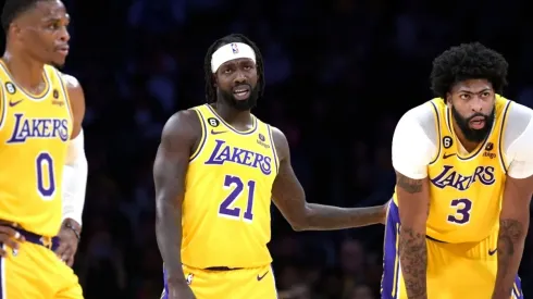 Patrick Beverley, Anthony Davis and Russell Westbrook of Los Angeles Lakers
