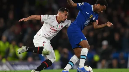 Raheem Sterling of Chelsea is challenged by Ismael Bennacer of AC Milan
