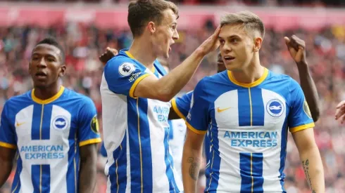 Leandro Trossard of Brighton & Hove Albion celebrates with team mates
