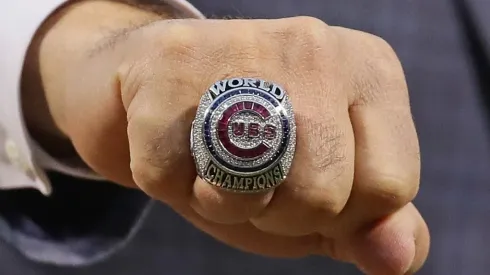 GM Jed Hoyer of the Cubs with the 2016 World Series ring
