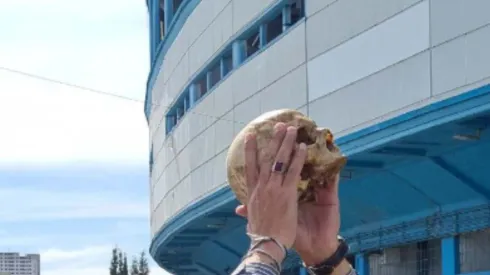 Racing fan with skull
