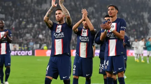 Sergio Ramos acknowledges fans after the match between Juventus and PSG
