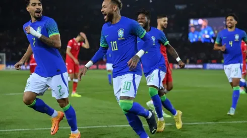 Neymar of Brazil celebrates after scoring
