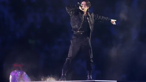 Jung Kook of BTS performs during the opening ceremony prior to the FIFA World Cup Qatar 2022 .
