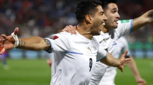 Luis Suarez of Uruguay celebrates after scoring
