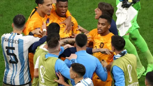 Netherlands and Argentina players clash during the FIFA World Cup Qatar 2022 quarter final match.
