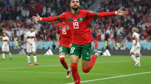 Youssef En-Nesyri of Morocco celebrates after scoring
