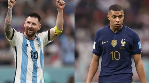 Lionel Messi of Argentina and Kylian Mbappe of France