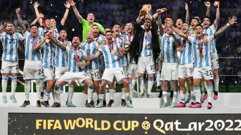 Lionel Messi of Argentina lifts the FIFA World Cup Qatar 2022