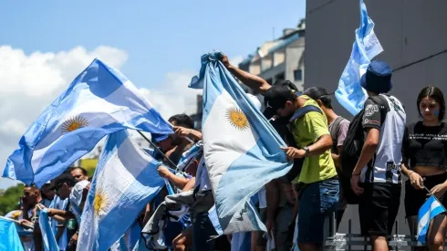 Fans of Argentina cheer for their team during the final match of the FIFA World Cup Qatar 2022.
