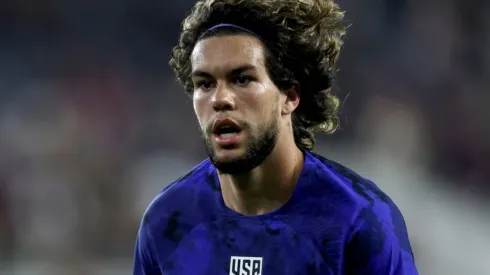 Cade Cowell with the USMNT during a friendly against Serbia