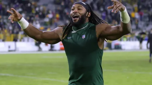 Aaron Jones after a win over the Vikings at Lambeau Field
