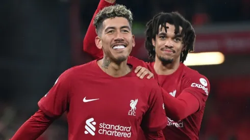 Roberto Firmino of Liverpool celebrates after scoring