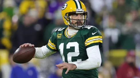 Aaron Rodgers with the Green Bay Packers during a game at Lambeau Field
