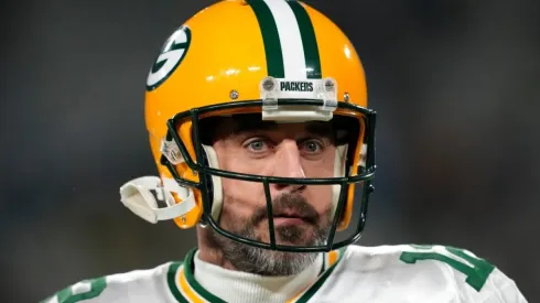 Aaron Rodgers with the Green Bay Packers during a game at Lambeau Field
