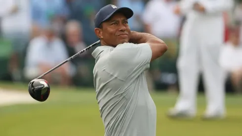 Tiger Woods during a practice round prior to the 2023 Masters Tournament at Augusta National Golf Club
