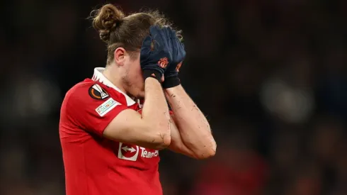 Marcel Sabitzer of Manchester United looks dejected during the UEFA Europa League quarterfinal
