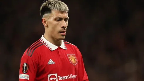 Lisandro Martinez of Manchester United during the UEFA Europa League quarterfinal first leg match against Sevilla
