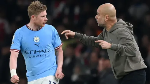 Kevin De Bruyne and Pep Guardiola of  Manchester City
