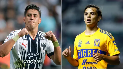 Maximiliano Meza of Monterrey (L) and Leonel Prieto of Tigres UANL (R)