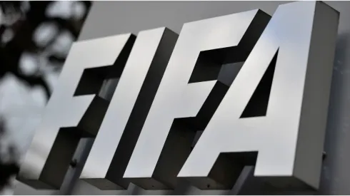 FIFA logo next to the entrance at the FIFA headquarters
