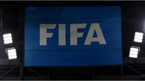 FIFA logo on a flag
