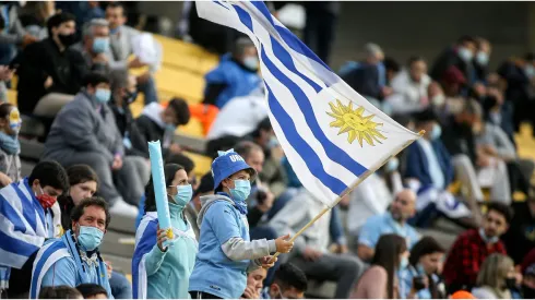 A fan of Uruguay waves a flag
