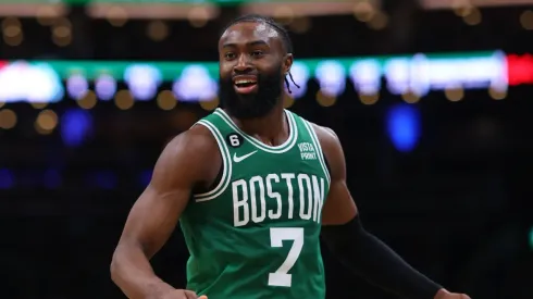 Jaylen Brown of the Boston Celtics during the 2023 Eastern Conference Finals against the Miami Heat
