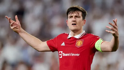 Harry Maguire with Manchester United during the 2022-2023 Europa League
