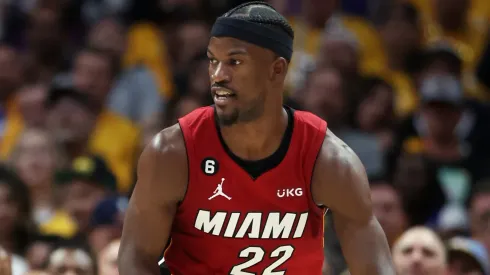 Jimmy Butler of the Miami Heat during Game 1 of the 2023 NBA Finals against the Denver Nuggets
