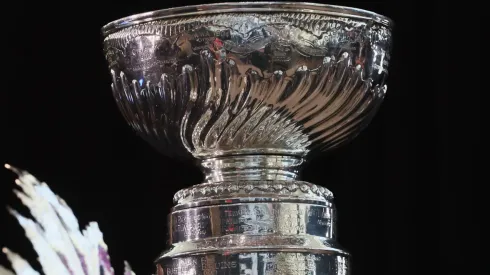 The Stanley Cup being displayed on media day
