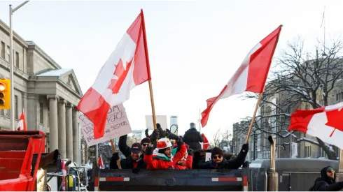 Canada fans wave flags
