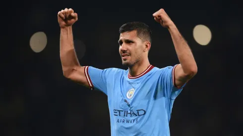 Rodri celebrates Manchester City's victory in the 2023 Champions League final against Inter
