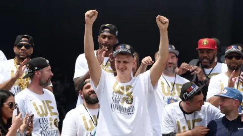 Nikola Jokic during the Denver Nuggets victory parade after winning the 2023 NBA Championship
