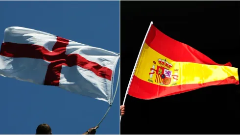 English flag (L) and Spanish flag (R)
