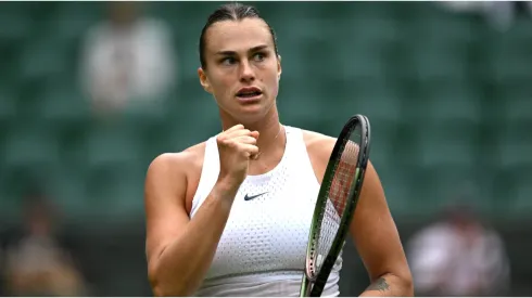 Aryna Sabalenka celebrates against Ekaterina Alexandrova
