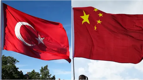 Turkish flag  (L) and Chinese flag (R)
