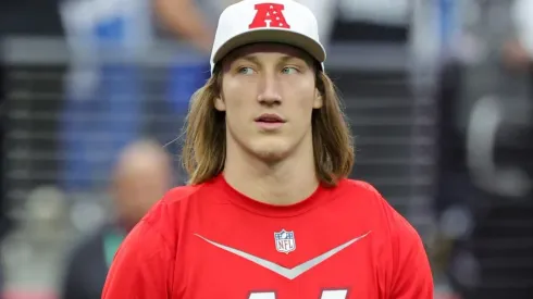 LAS VEGAS, NEVADA - FEBRUARY 05: Trevor Lawrence #16 of the Jacksonville Jaguars and AFC walks on the field during warmups before the 2023 NFL Pro Bowl Games at Allegiant Stadium on February 05, 2023 in Las Vegas, Nevada. (Photo by Ethan Miller/Getty Images)