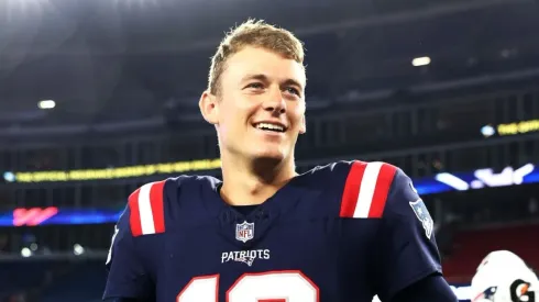 Quarterback Mac Jones of the New England Patriots after the game against Houston Texans in 2023 NFL Preseason
